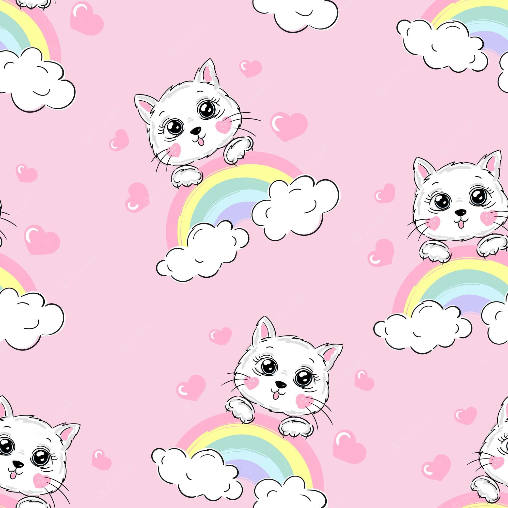 2000x2000 Download Cat On Rainbow Cartoon Cute Things Wallpaper