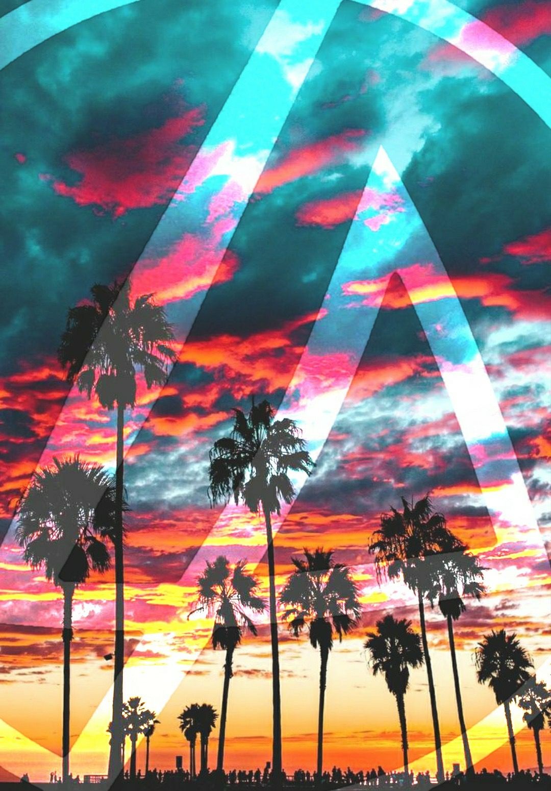 1080x1550 Wallpaper People Walking on Park With Palm Trees Under Blue Sky With Rainbow During Daytime, Background Free Image
