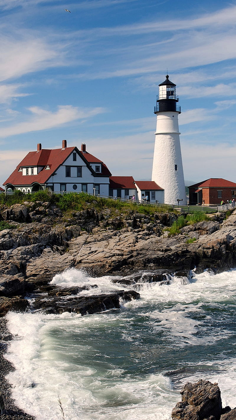 800x1422 Lighthouse, cape elizabeth, head light, maine, portland, HD phone wallpaper