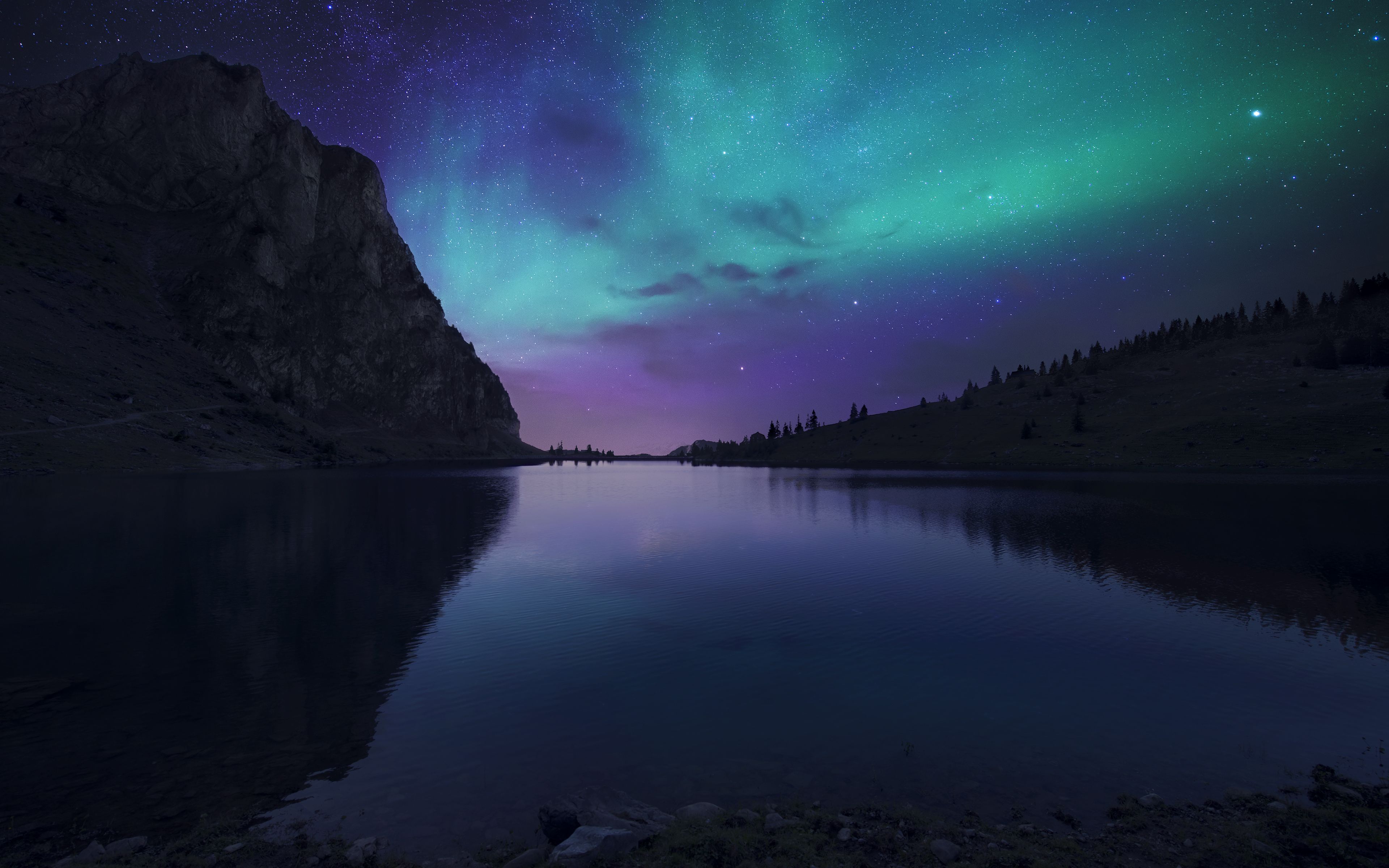 3840x2400 Bannalpsee Wallpaper 4K, Switzerland, Aurora Borealis