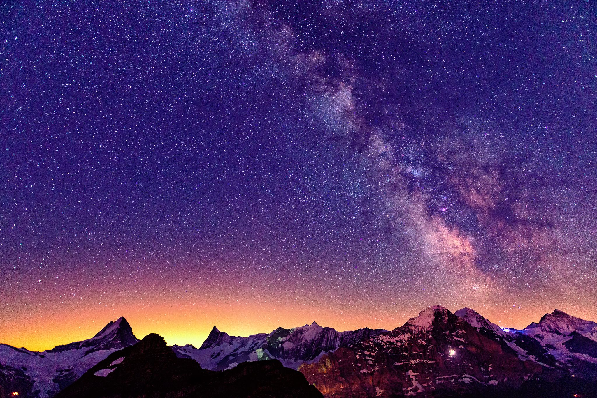 2048x1367 sky, Stars, Mountains, Switzerland, Sunrises, And, Sunsets, Alps, Nature Wallpaper HD / Desktop and Mobile Background