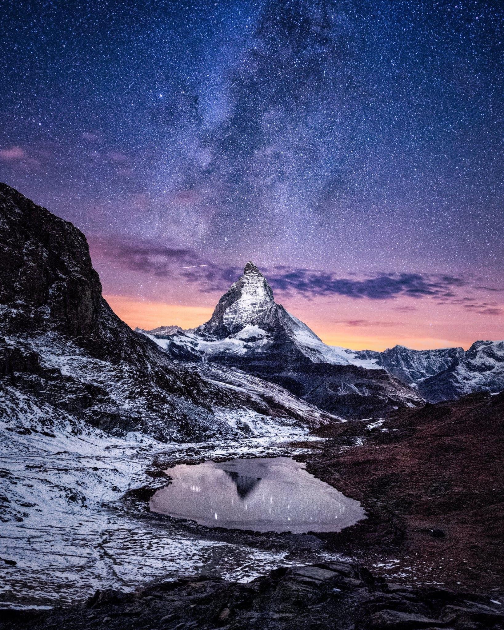 1638x2048 Riffelsee, Switzerland. The View Of The Matterhorn And Night Sky, Down From The Alpine Lake. : R Interestingasf*ck