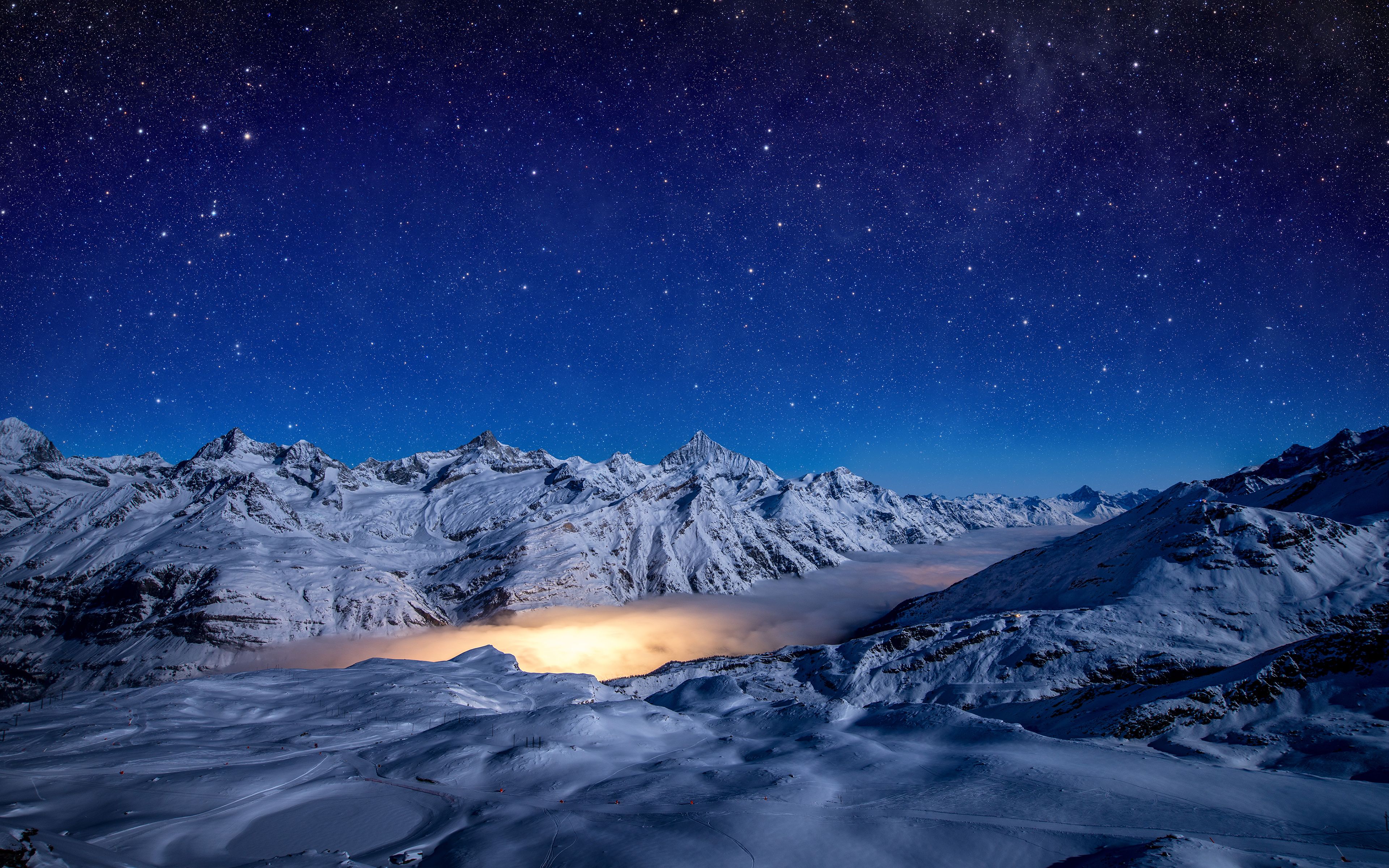3840x2400 Gorner Glacier Wallpaper 4K, Starry sky, Astronomy, Blue Sky