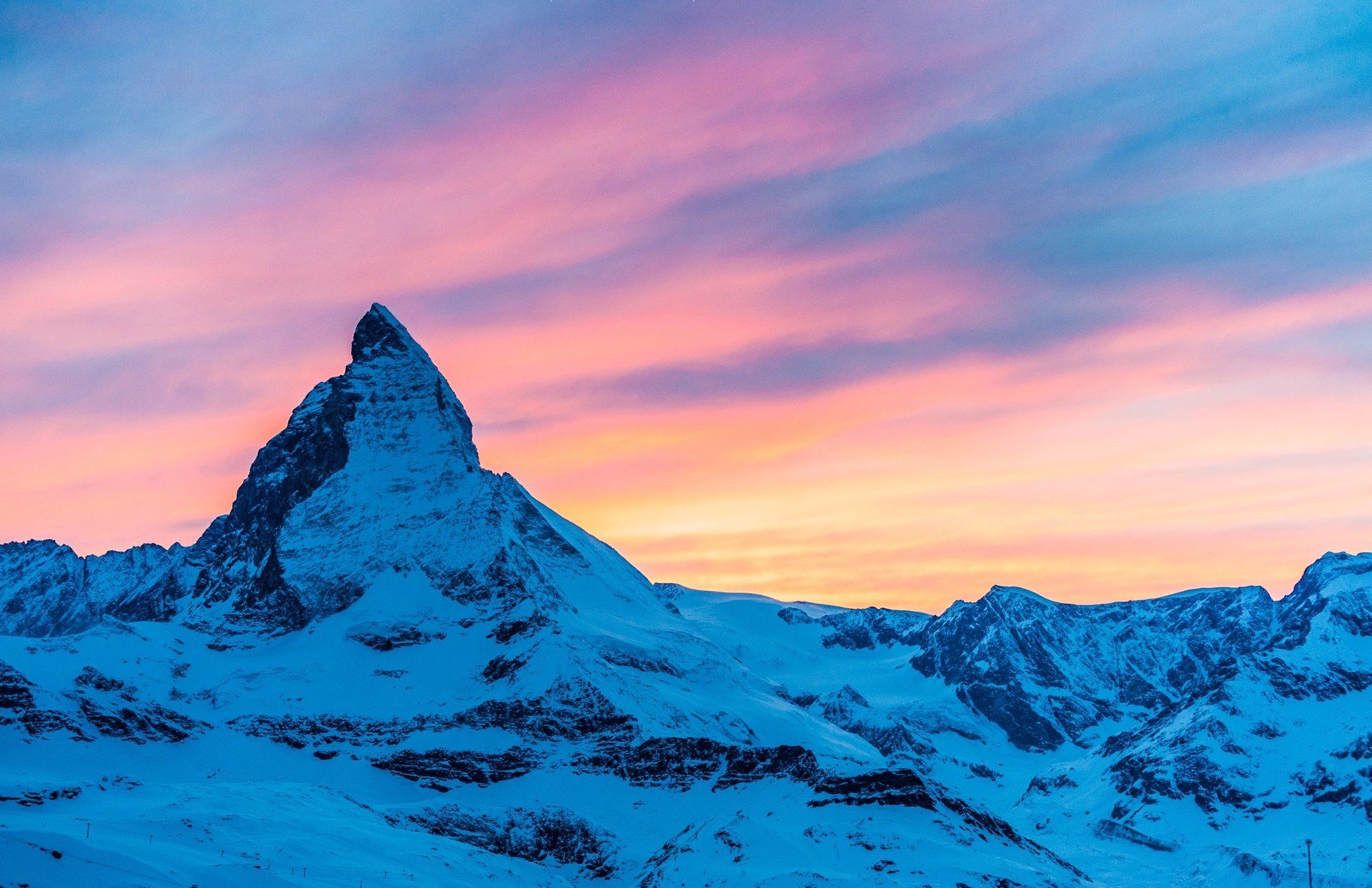2000x1295 alps, Switzerland, Italy, Matterhorn, Mountain, Evening, Sunset, Sky, Clouds, Mountains, Snow Wallpaper HD / Desktop and Mobile Background