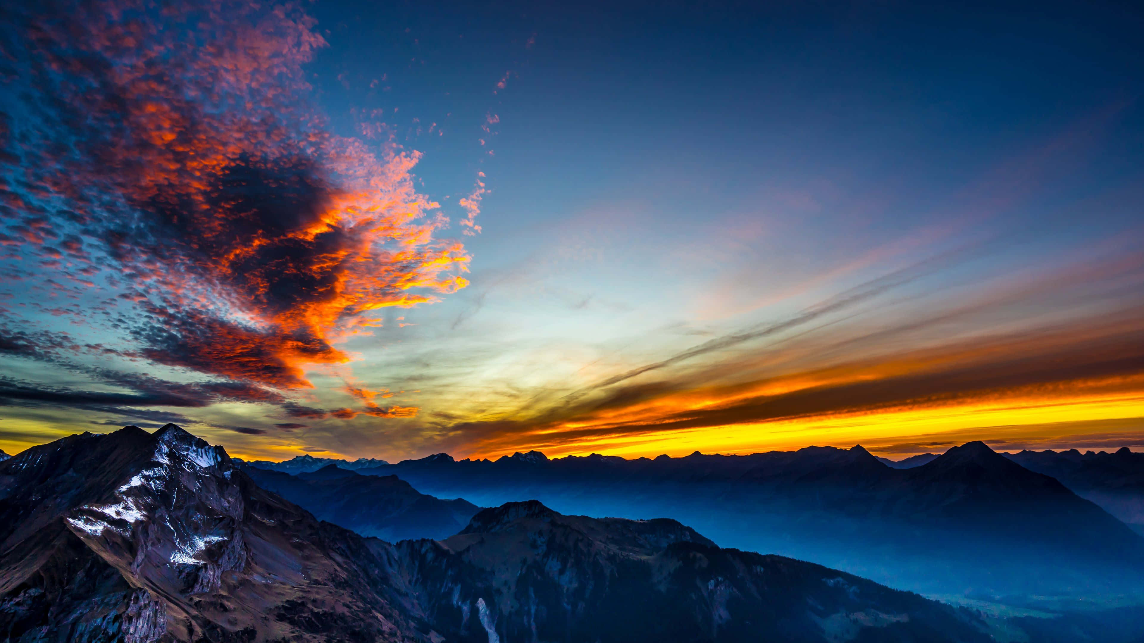 3840x2160 Download Surreal Mountains Sunset In Switzerland Wallpaper