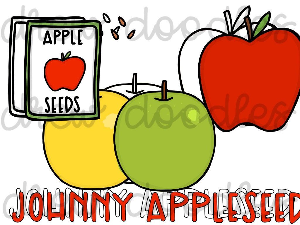 1024x768 Johnny Appleseed Digital Clip Art Set- Color and Black Line COMBO- Instant Download