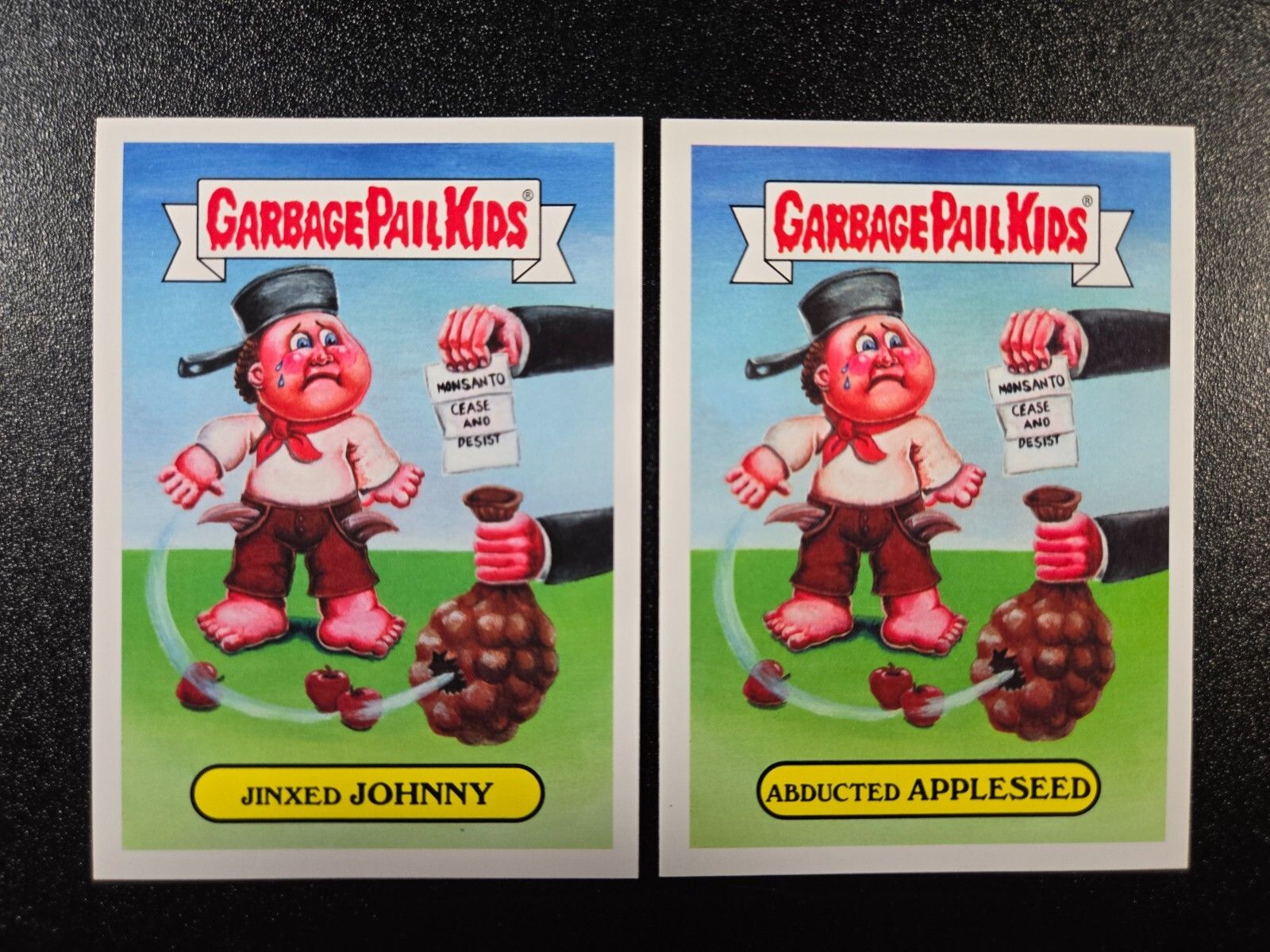 1600x1200 Johnny Appleseed Spoof Garbage Pail Kids 2 Card Set