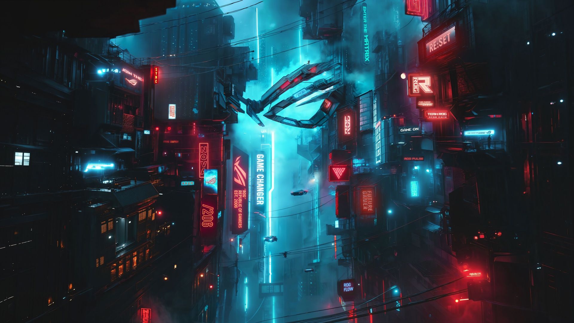 1920x1080 ASUS ROG Wallpaper 4K, Metropolis, Futuristic city