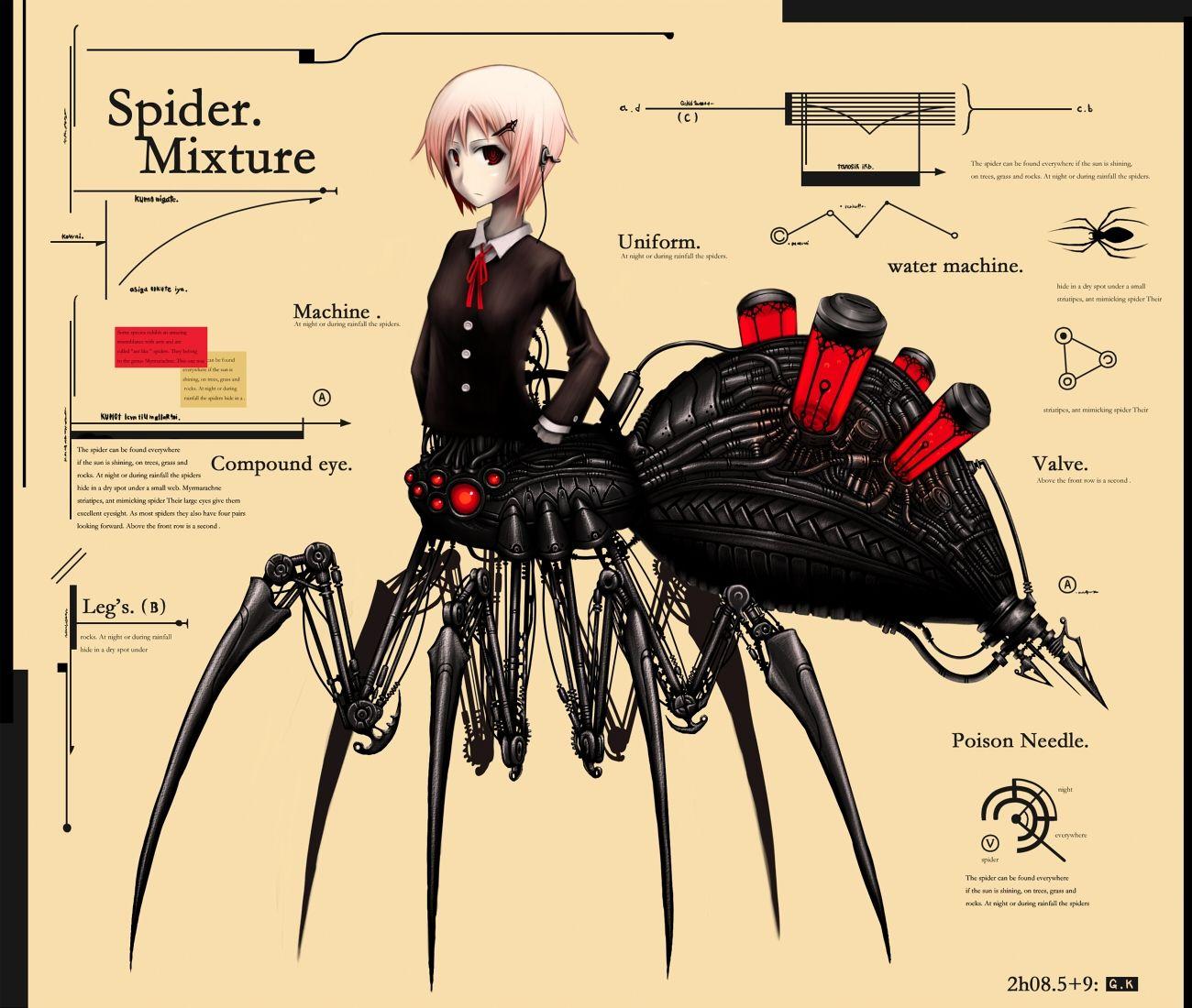 1300x1100 uniforms monsters mecha hybrid pink hair red eyes gia spiders 1300x1100 wallpaper
