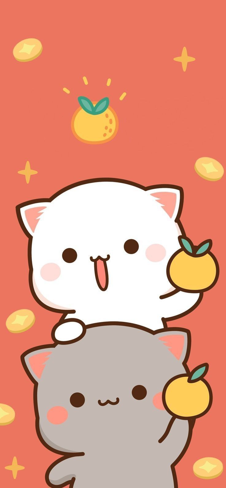 736x1592 Cute Cats Hugging on Orange Background. Cute cat kawaii wallpaper, Peach and goma christmas wallpaper, Cute mochi cat wallpaper
