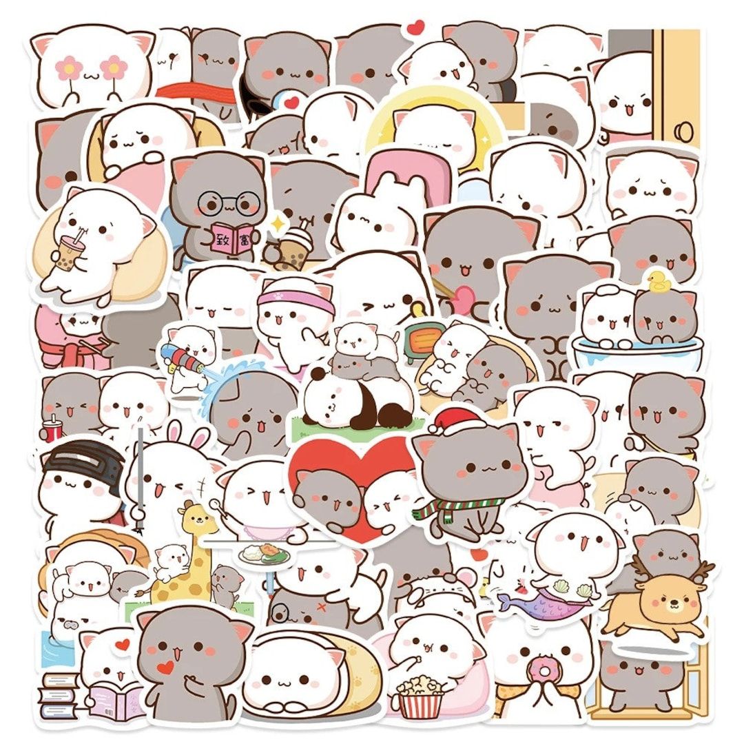 1080x1080 50PCS Mochi Peach Cat Stickers: Bubu and Dudu Kawaii Decal for Scrapbook, Journal, DIY Kids Crafts, Planner, Decoration, Art Embellishment