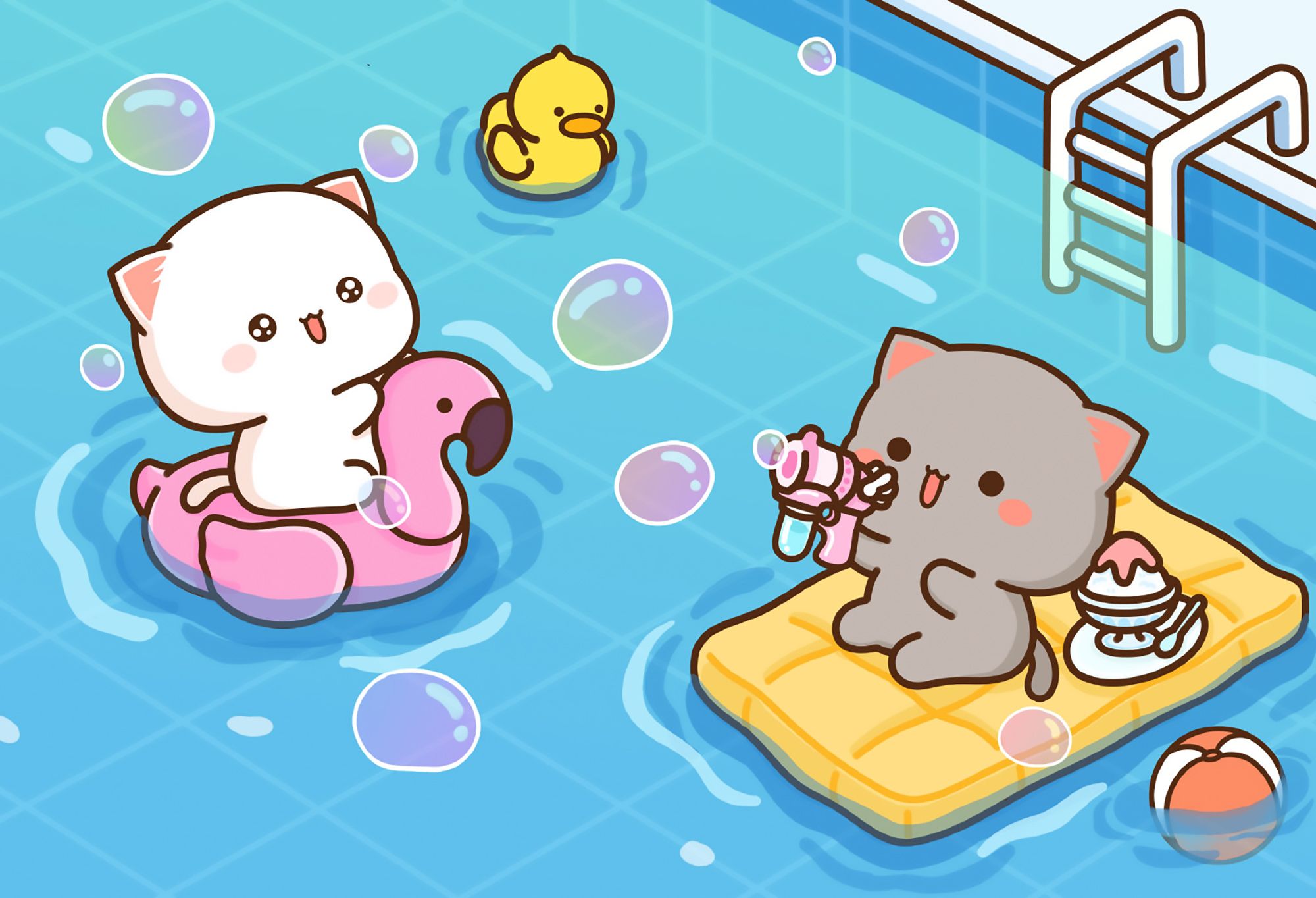 2000x1364 Peach & Goma Swimming Pool Fun Desktop Wallpaper