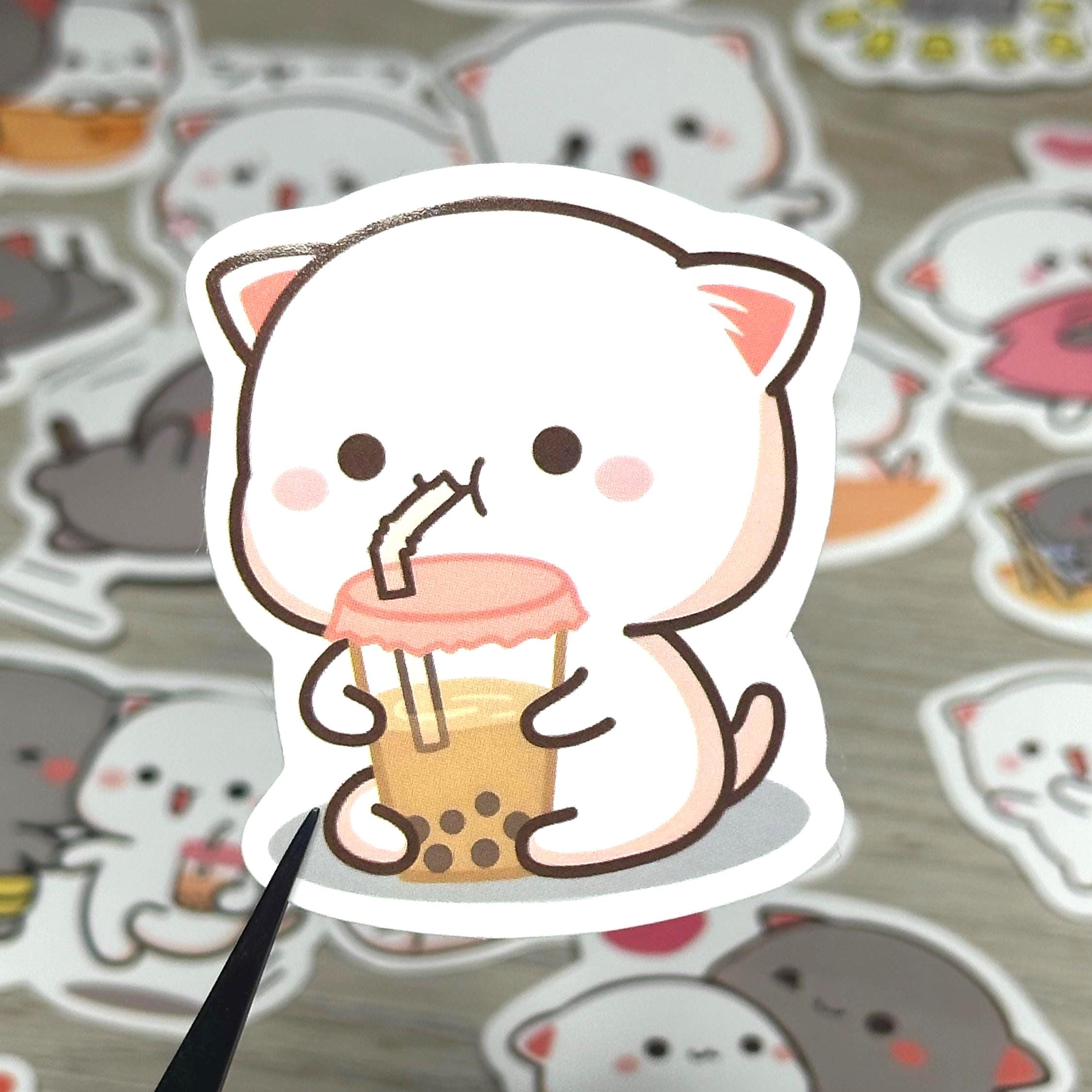 2250x2250 Kawaii Mochi Peach Cat Sticker Waterproof Decals Pc Assorted Pack + 10 Bonus Stickers!
