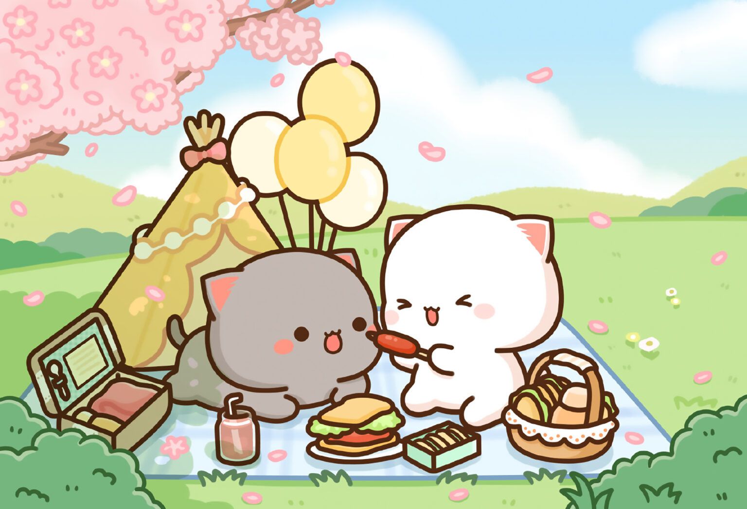 1536x1048 Peach & Goma Cute Spring Picnic Wallpaper