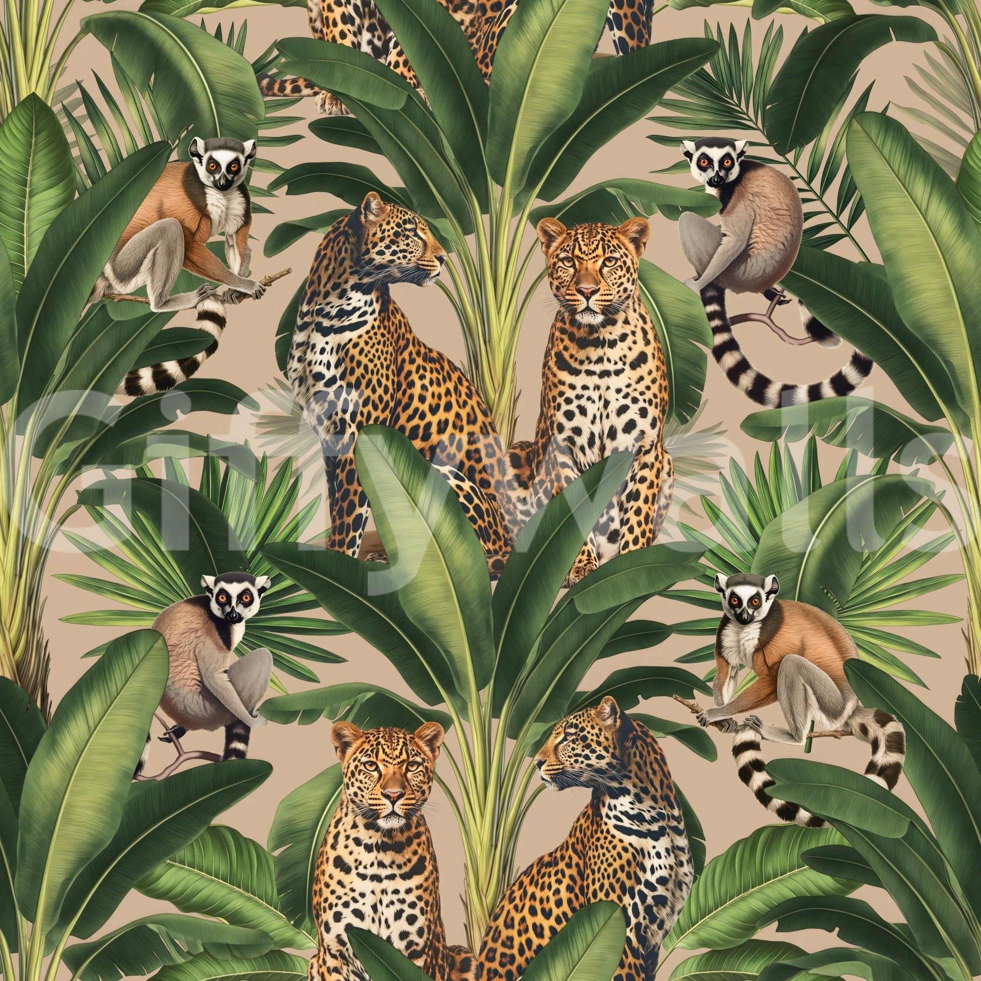 1946x1946 Cheetah & Lemur Jungle Wallpaper Animal Wall Mural
