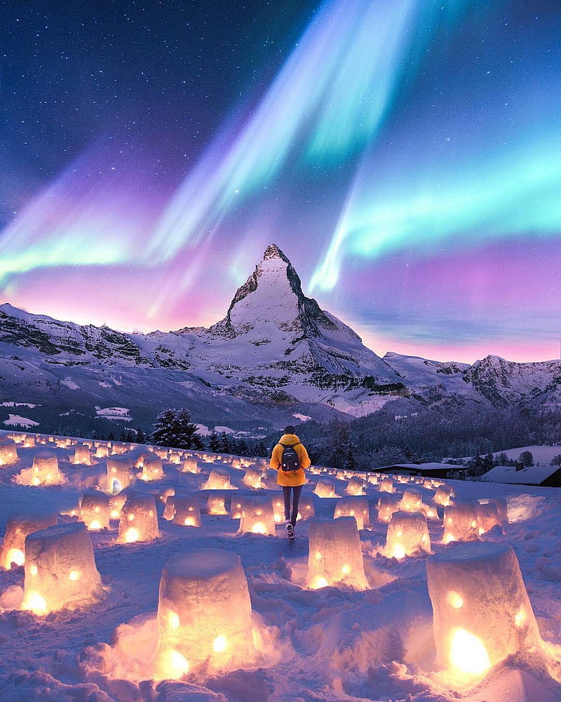 800x1000 Auroras Borealis, fahad noor, galaxy, landscape, lightnings, love, mountain, HD phone wallpaper