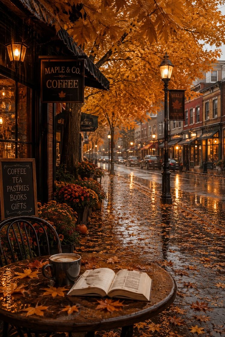 750x1124 Cosy Autumn Aesthetic Wallpaper : Rainy Fall Café Aesthetic Background for iPhone & Lock Screen