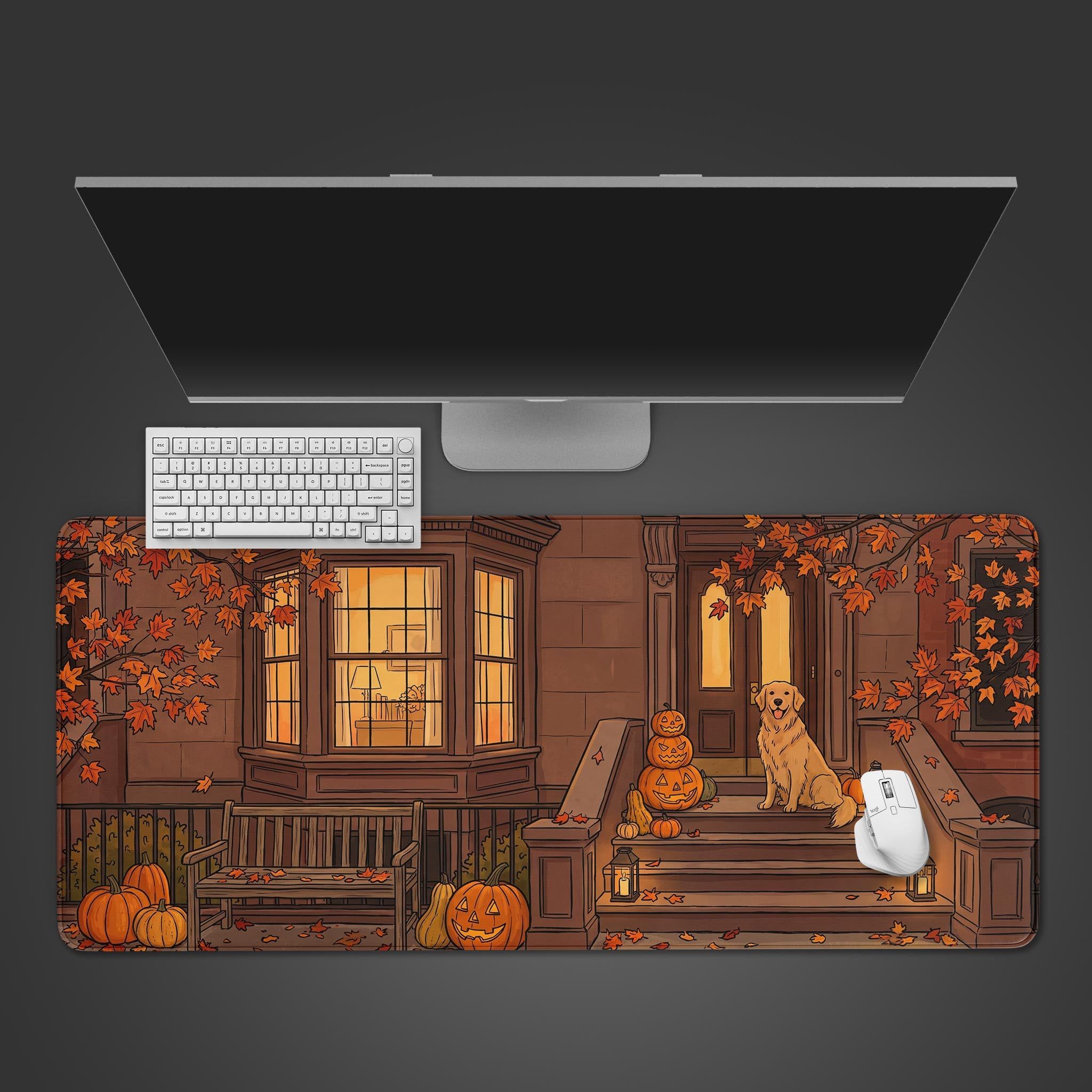 2048x2048 Golden Retriever Desk Mat Autumn Aesthetic