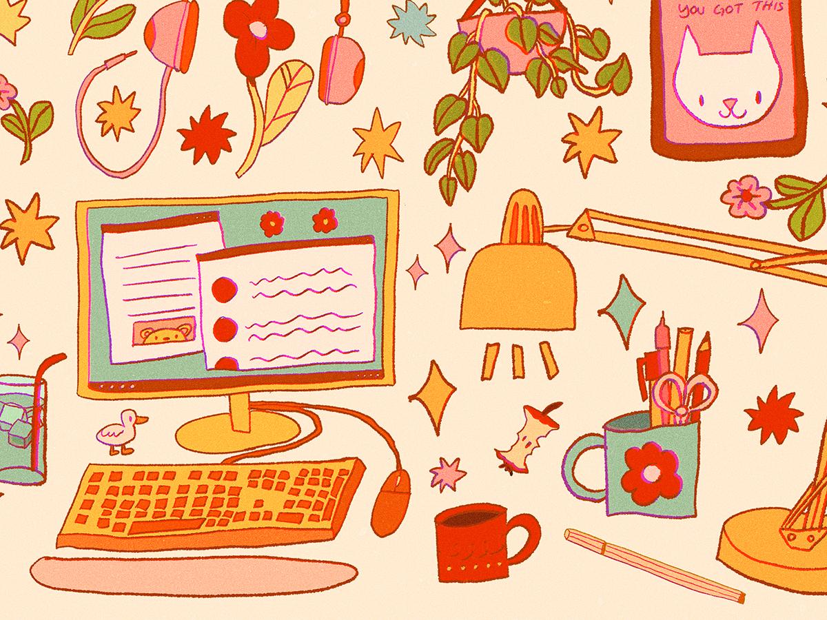 1200x900 Aesthetic Cozy Desk Wallpaper, Cute Digital Drawing (digital Download)