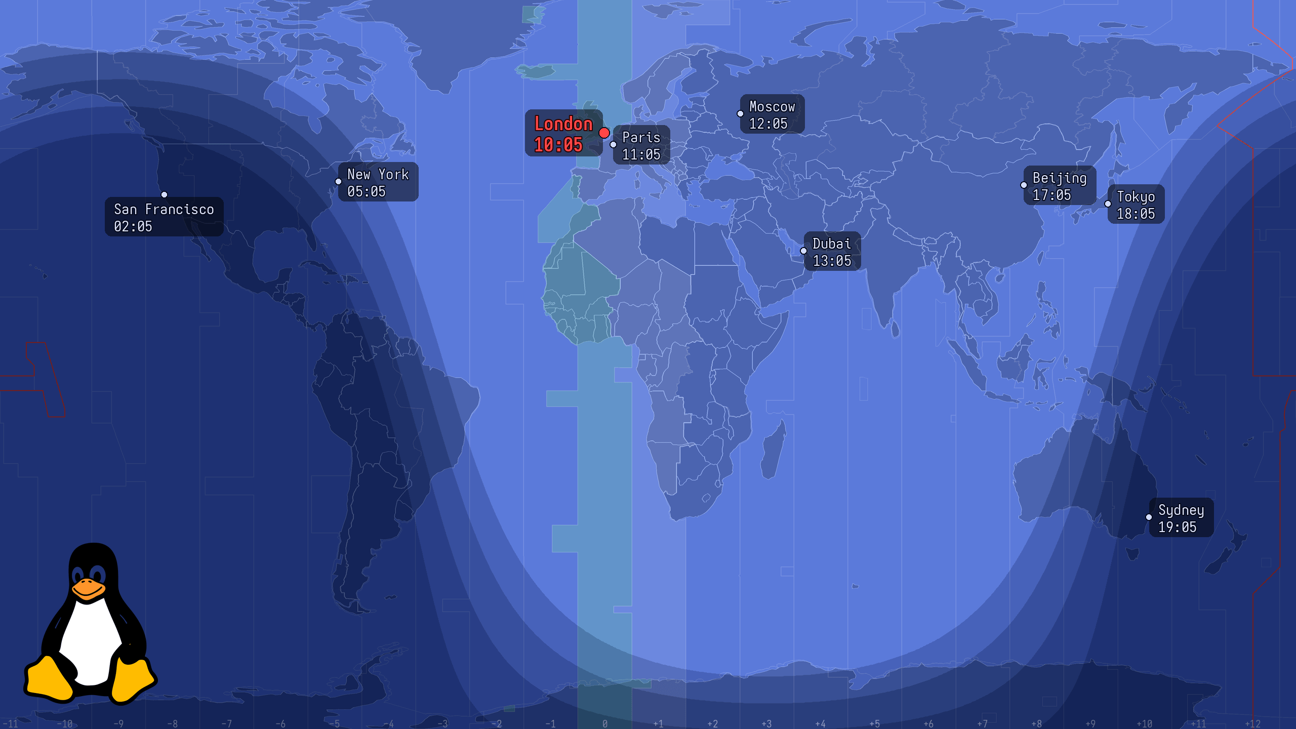 2560x1440 I rebuilt the old ThinkPad World Time Active Desktop as a live Wayland wallpaper