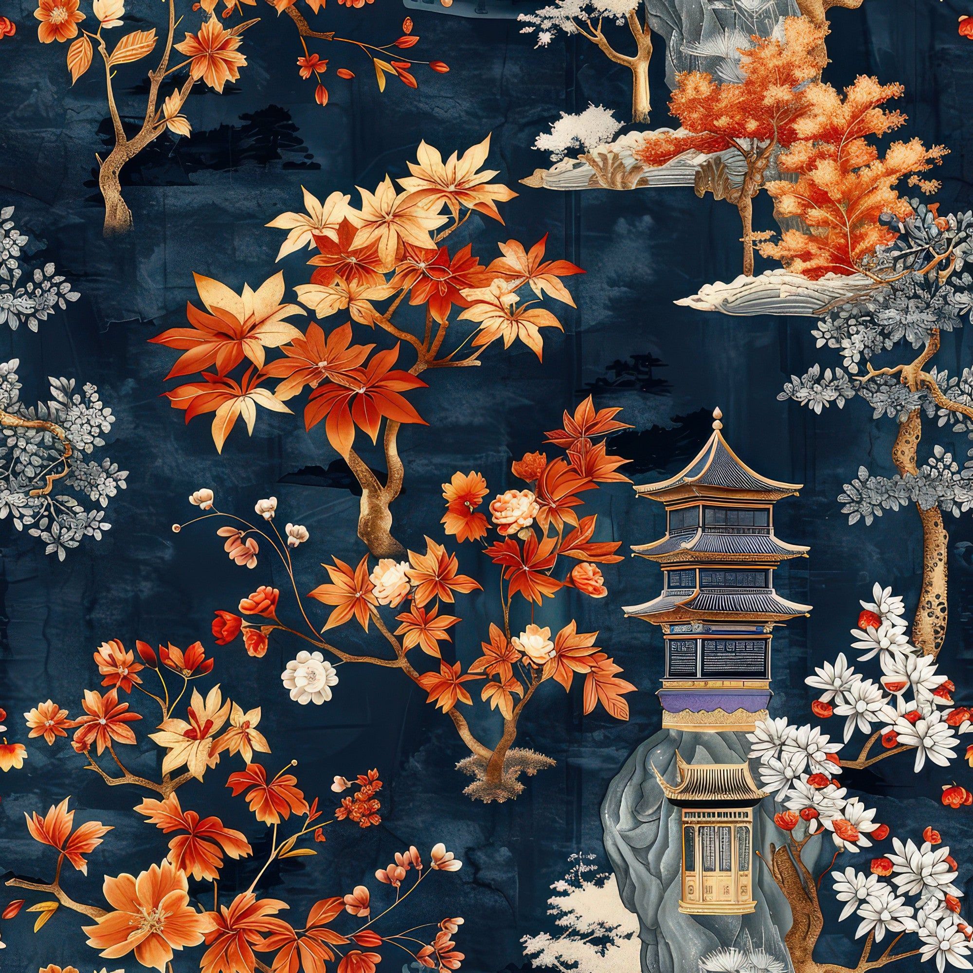 2000x2000 Fall Cottagecore Chinoiserie Pattern 10 Quilting Cotton Fabric 45 Wide