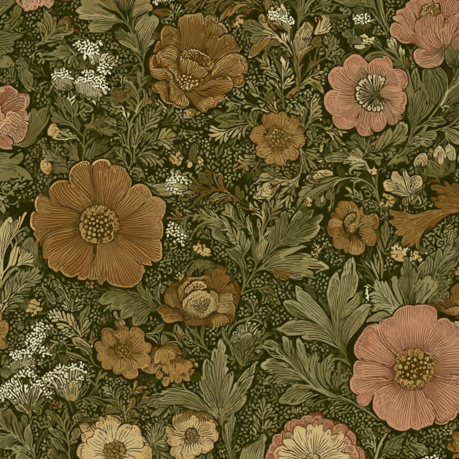 1500x1500 Cottagecore Peel and Stick Wallpaper 23.6in x 9.8ft Vintage Botanical Floral Autumn Tones Detailed Leaves Contact Paper Waterproof Self Adhesive Wall