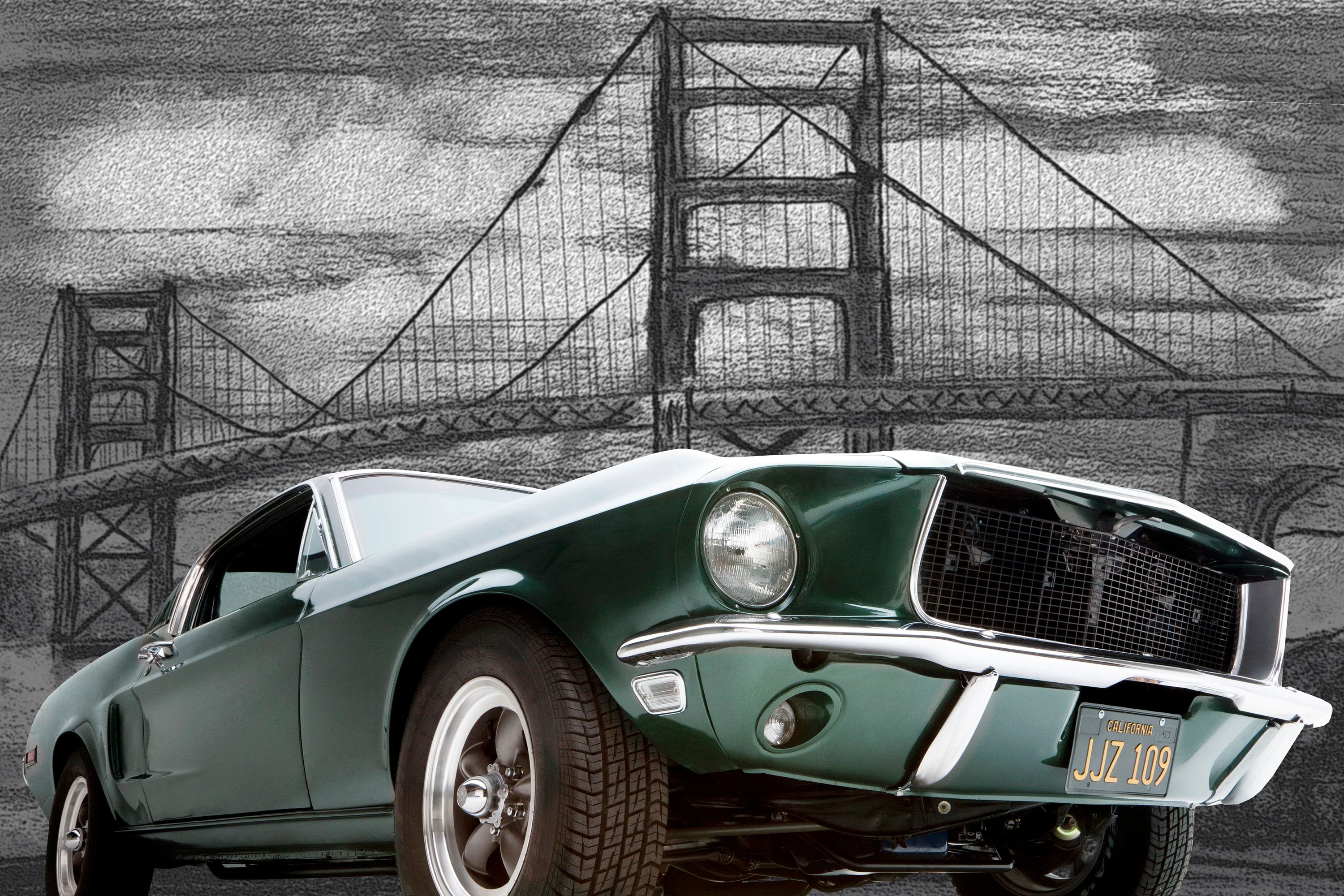 3000x2000 Bullitt Mustang GT 390 With Hand Drawn Background