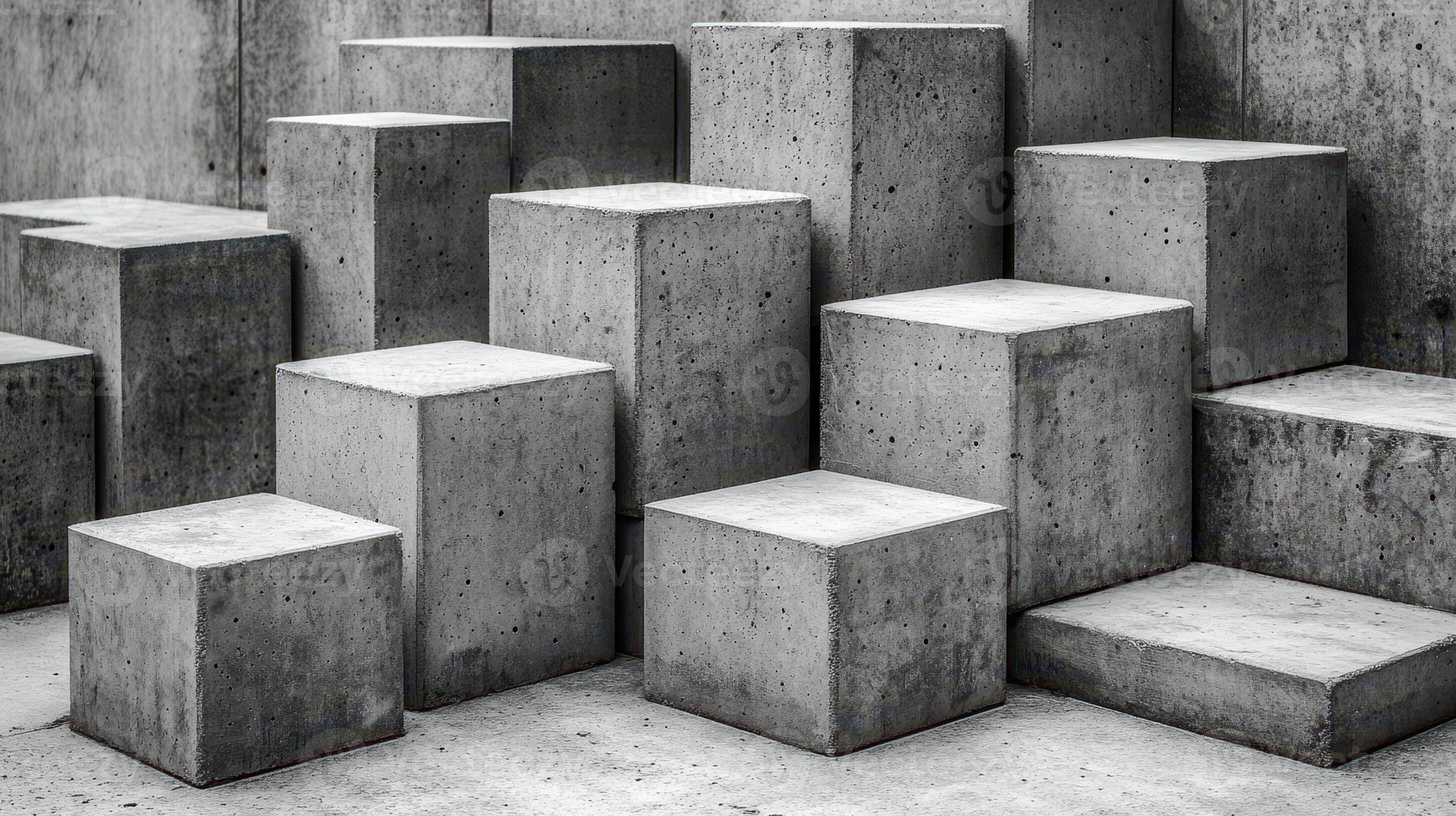 3497x1960 Concrete cubes, urban display, outdoor, architectural design, product background