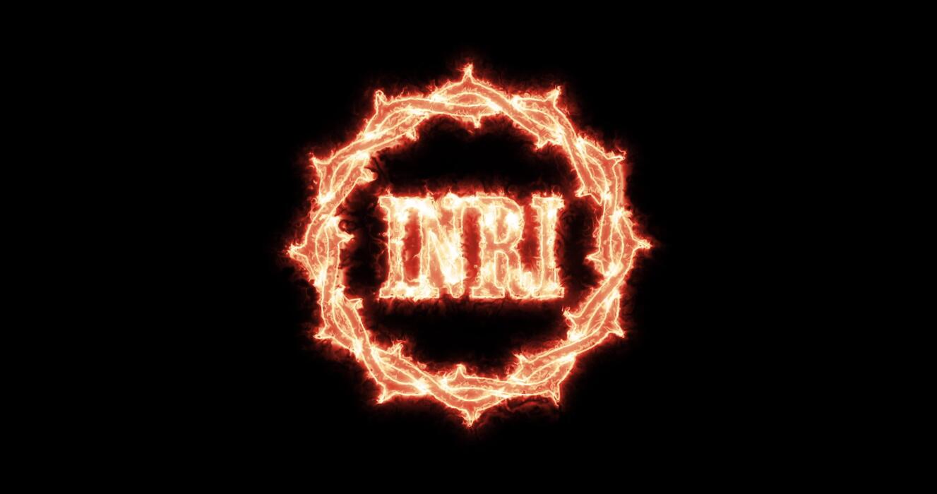 1327x700 Cross and Ichthys inside a thorn crown symbol Christianity burning. Loop