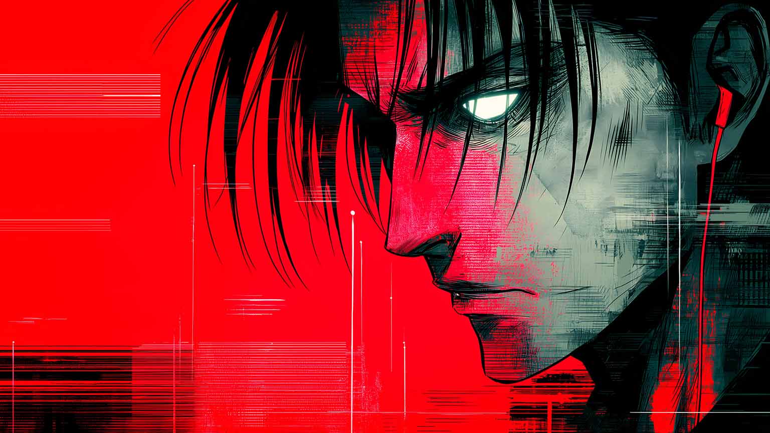 1536x864 Free Levi Ackerman Glitch 4K Desktop Wallpaper Download