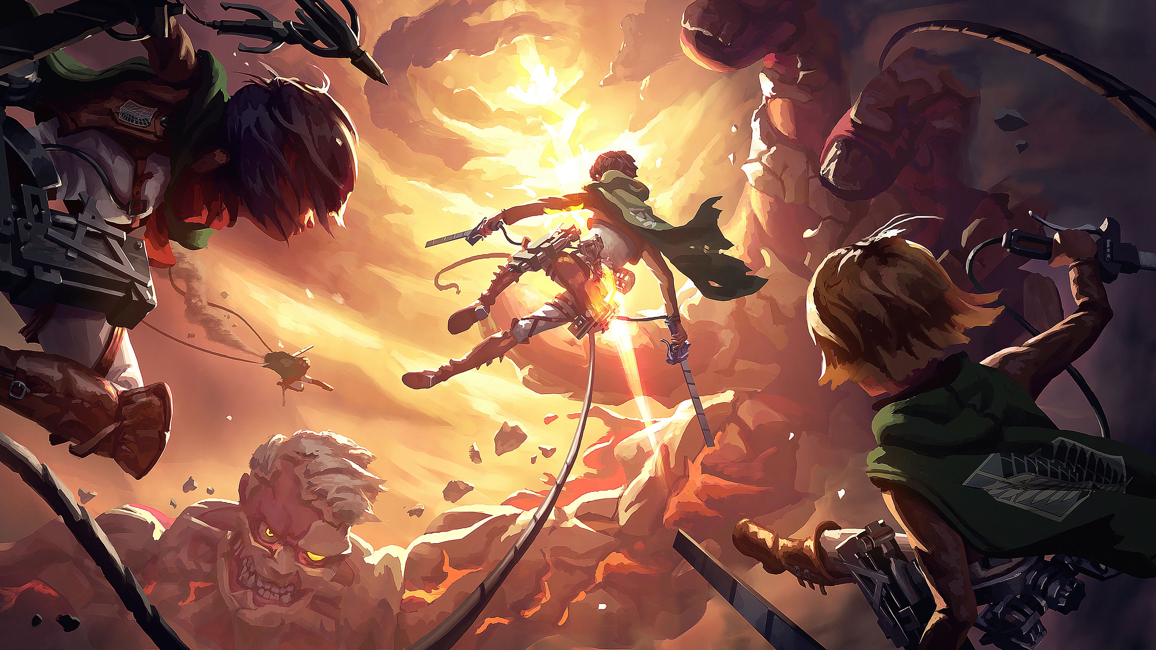 3840x2160 Attack on Titan Eren Mikasa Armin Wallpaper 4K HD PC f