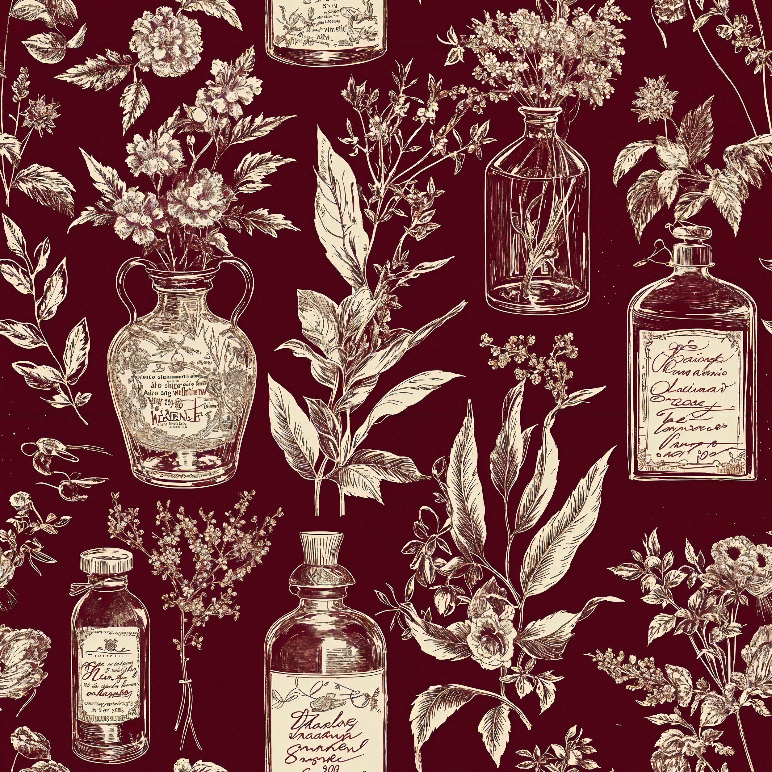 2500x2500 Dark Red Alchemy Symbols And Herbs Wallpaper Peel And Stick Peel & Stick PVC Free / 28W X 120H