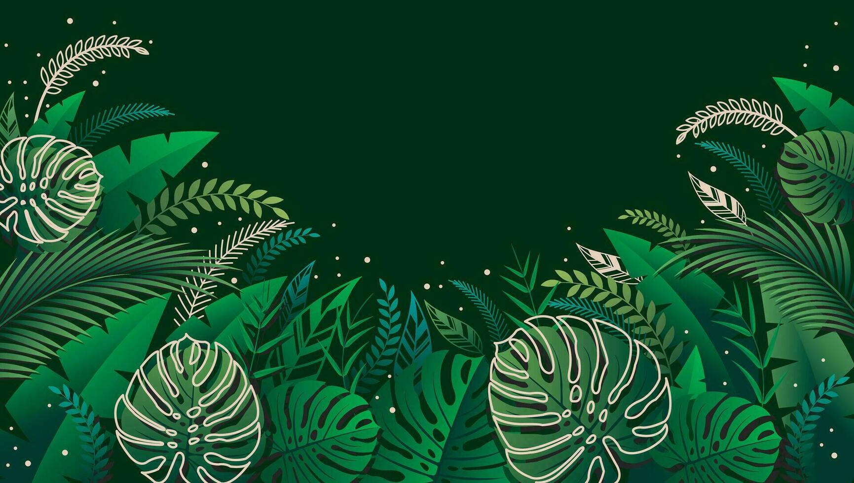 1731x980 Gradient tropical leaves frame on green background