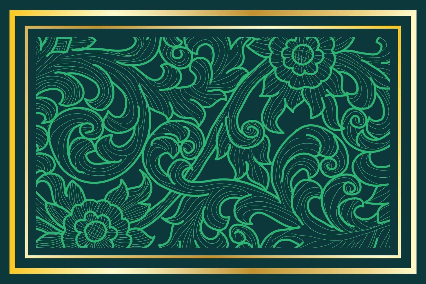 1470x980 Emerald green frame background with gold carved pattern ornaments