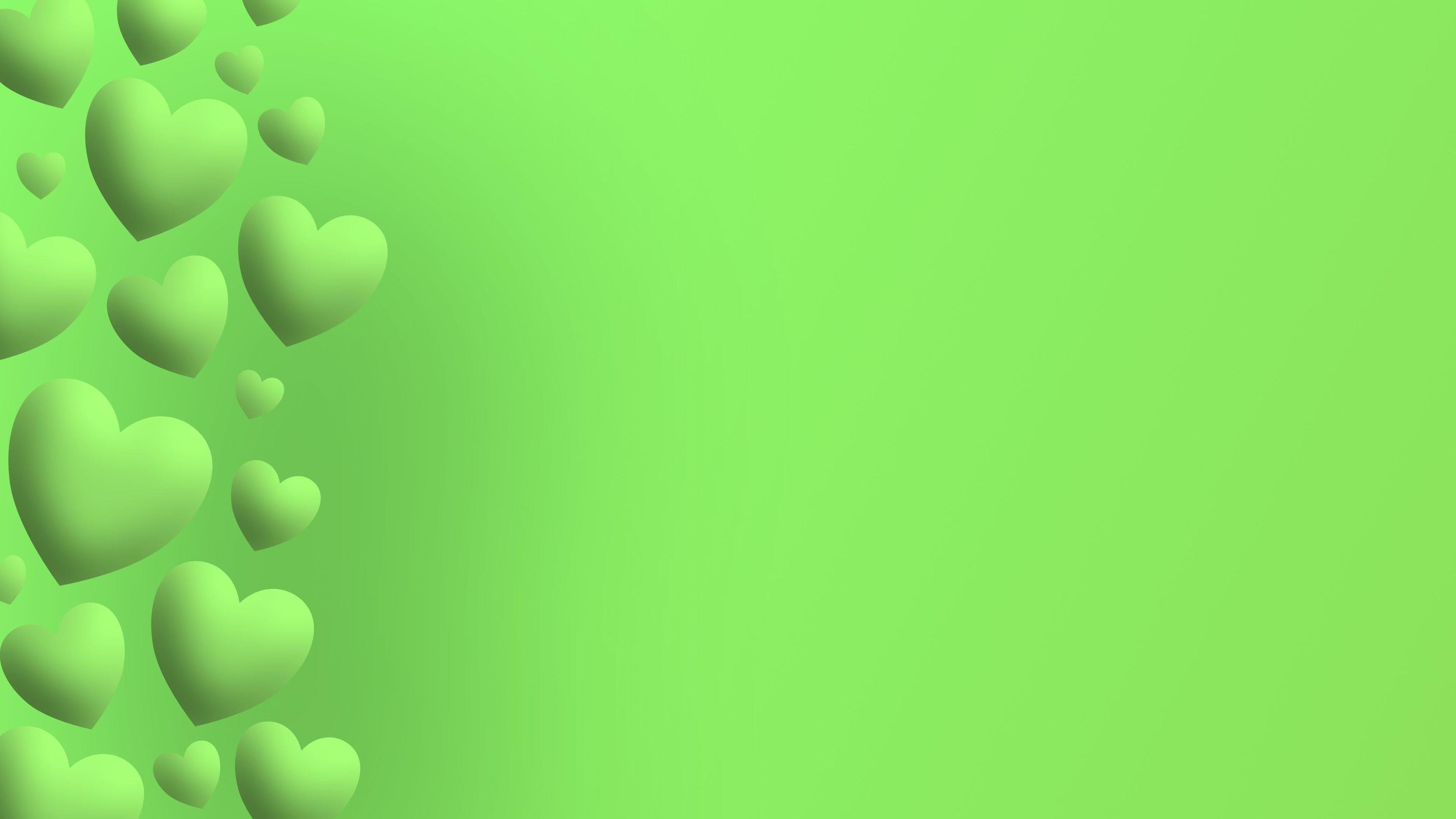 3484x1960 simple 3D half side border frame stack of green heart for wallpaper and presentation background template