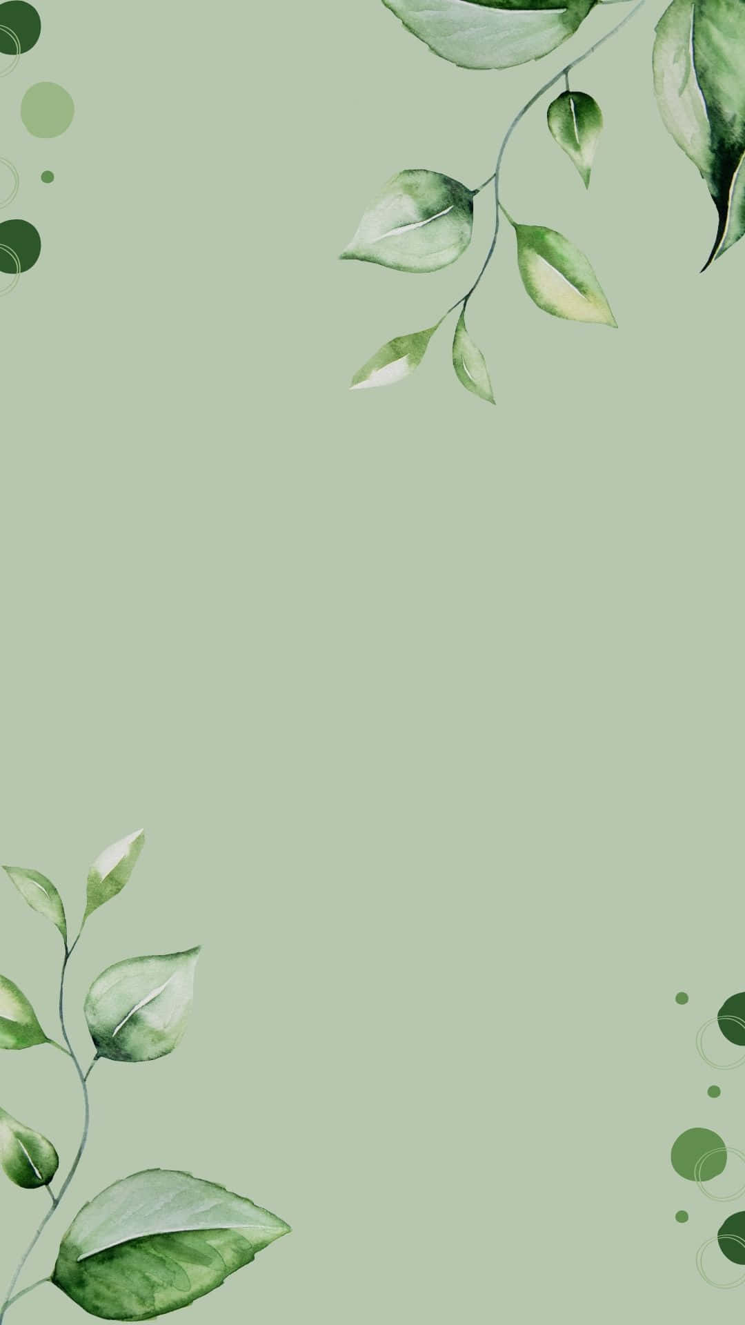 1080x1920 Download Sage Green Leaves Watercolor Background Wallpaper