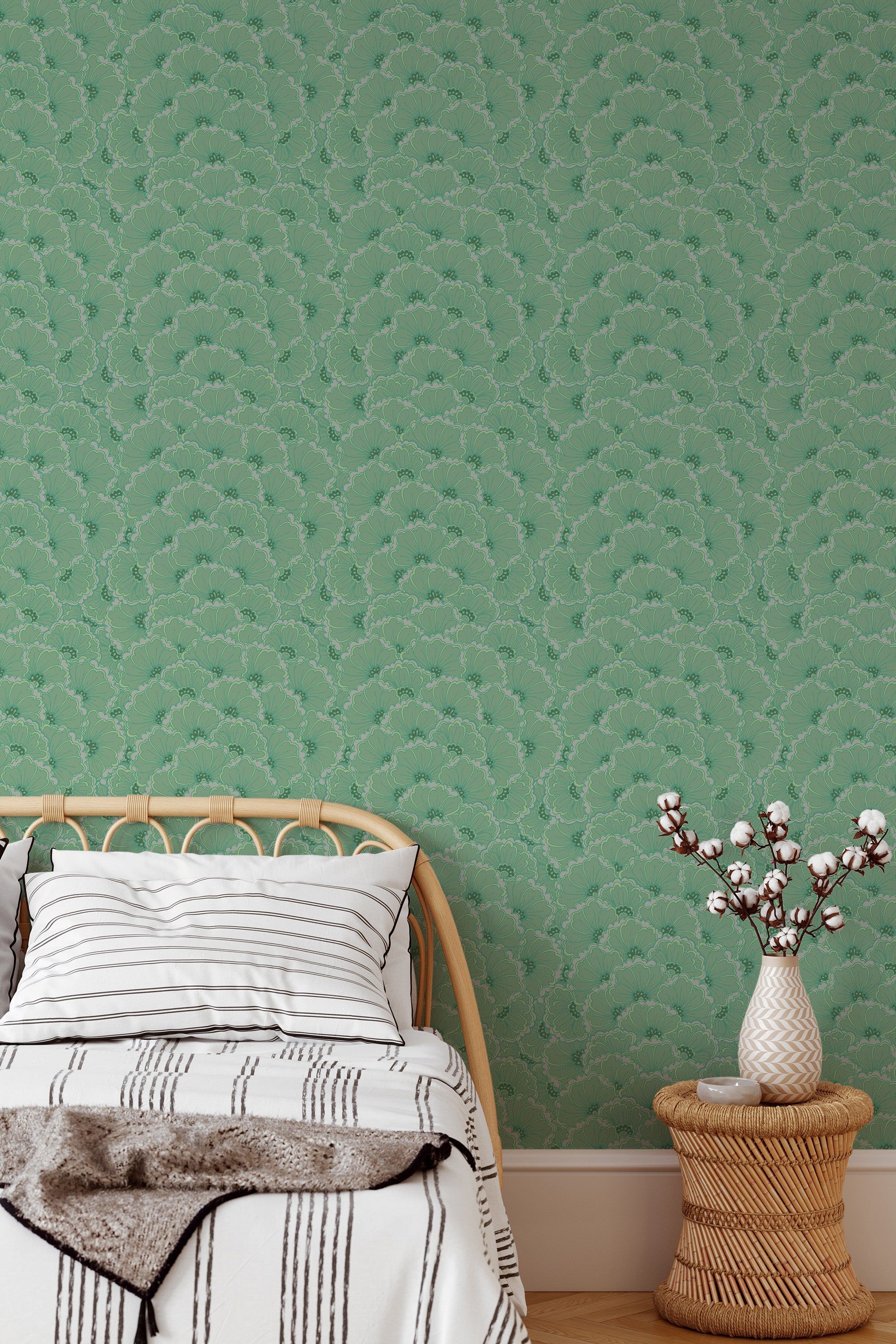 2000x3000 Green retro floral Peel and Stick Removable Wallpaper