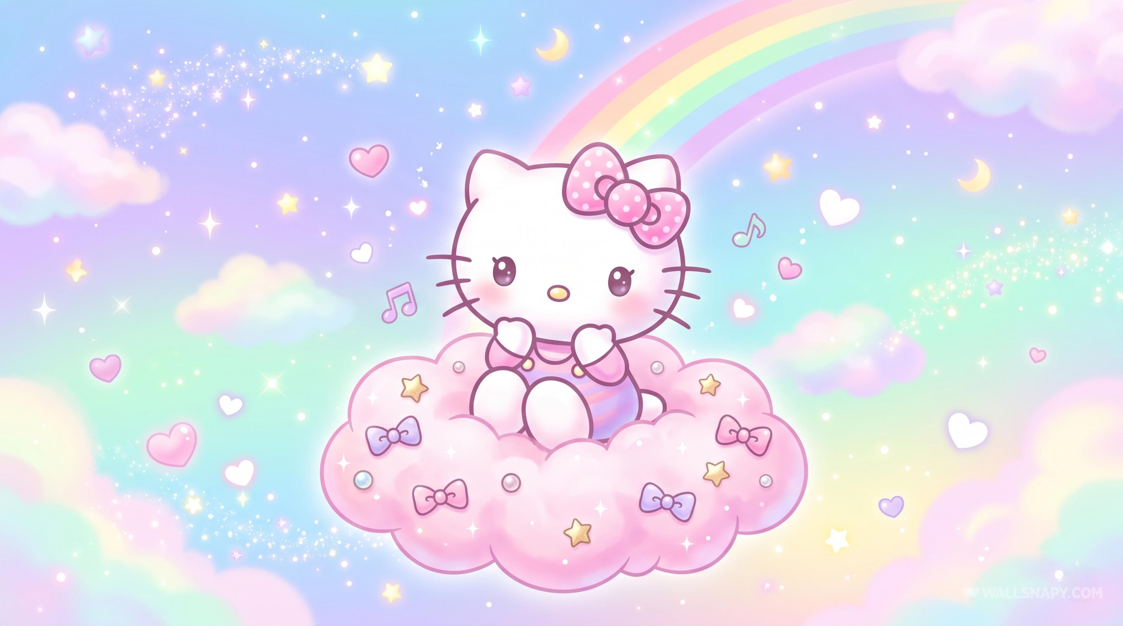 3840x2143 Hello kitty pastel sky cute desktop pc wallpaper