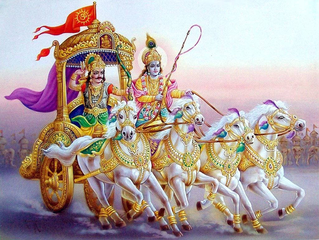 1024x769 Download Krishna Arjun On the Kapi Dhwaja Wallpaper
