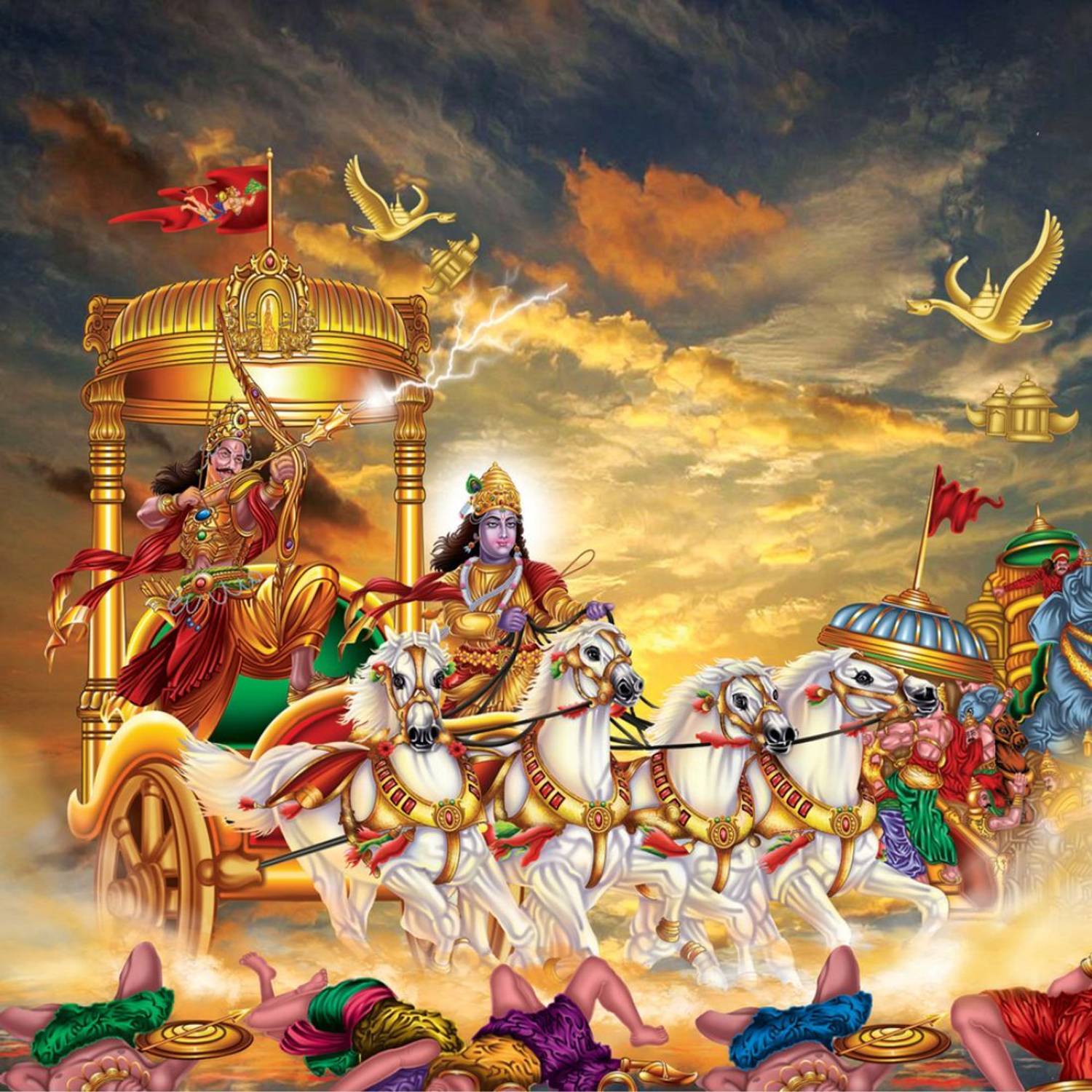 1500x1500 voorkoms 20 cm Krishna Arjun Mahabharat Rath Poster Home Décor Wall Décor Puja Room8x8 Inch Self Adhesive Sticker