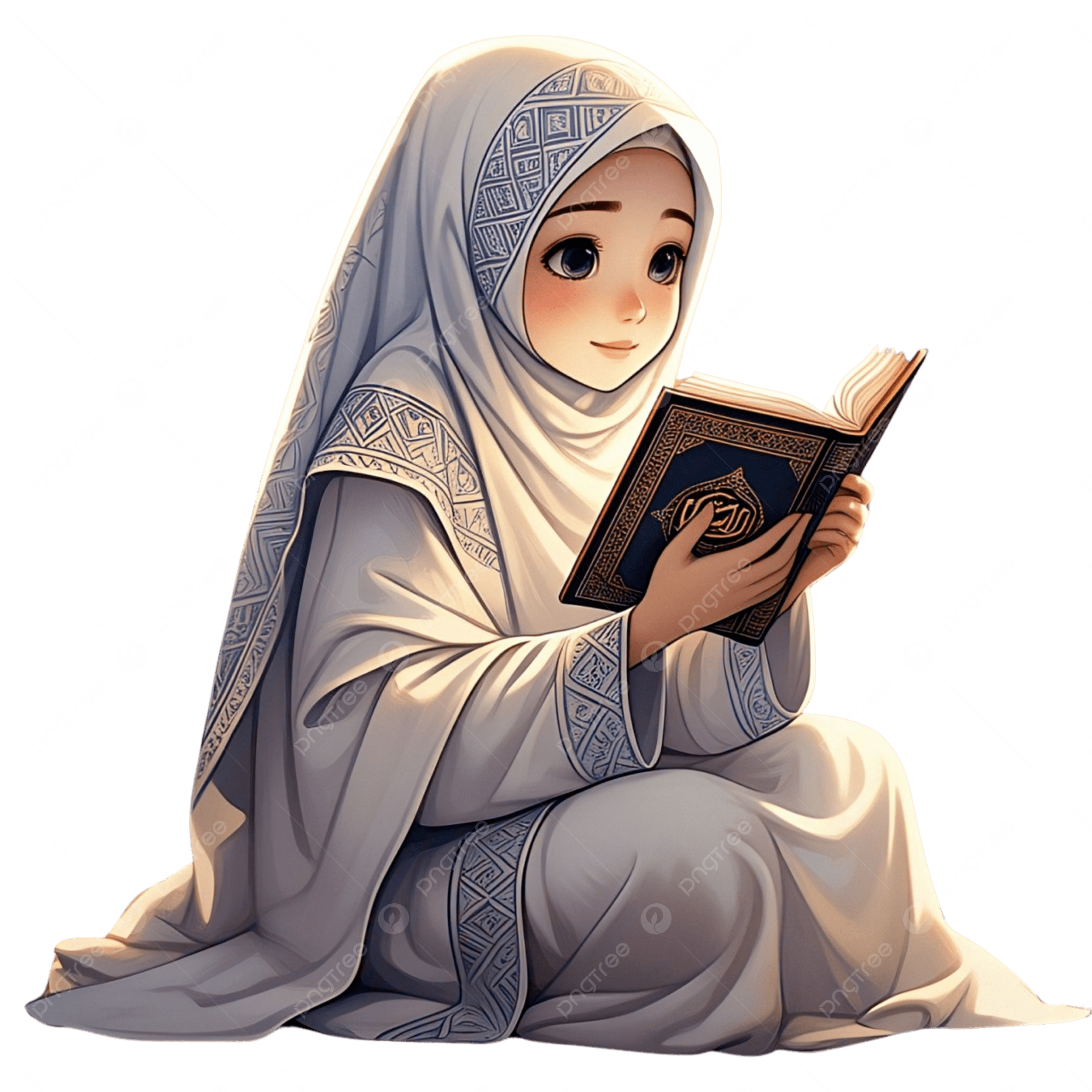 2500x2500 Hijabi Girl With Quran PNG Transparent Image Free Download