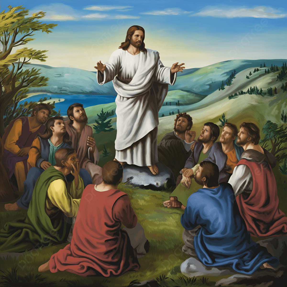 1200x1200 Spiritual All Saints Day Artwork Of Jesus Teaching, Inspirational Jesus Teaching Scene, Festive All Saints Day Artwork, Jesus Teaching Artwork Background Image And Wallpaper for Free Download