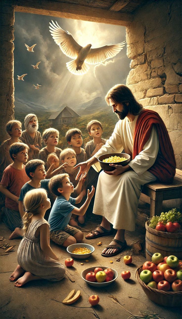 736x1288 Jesus teaching wallpaper. Jesus feeding the poor, Jesus with people, Jesus image