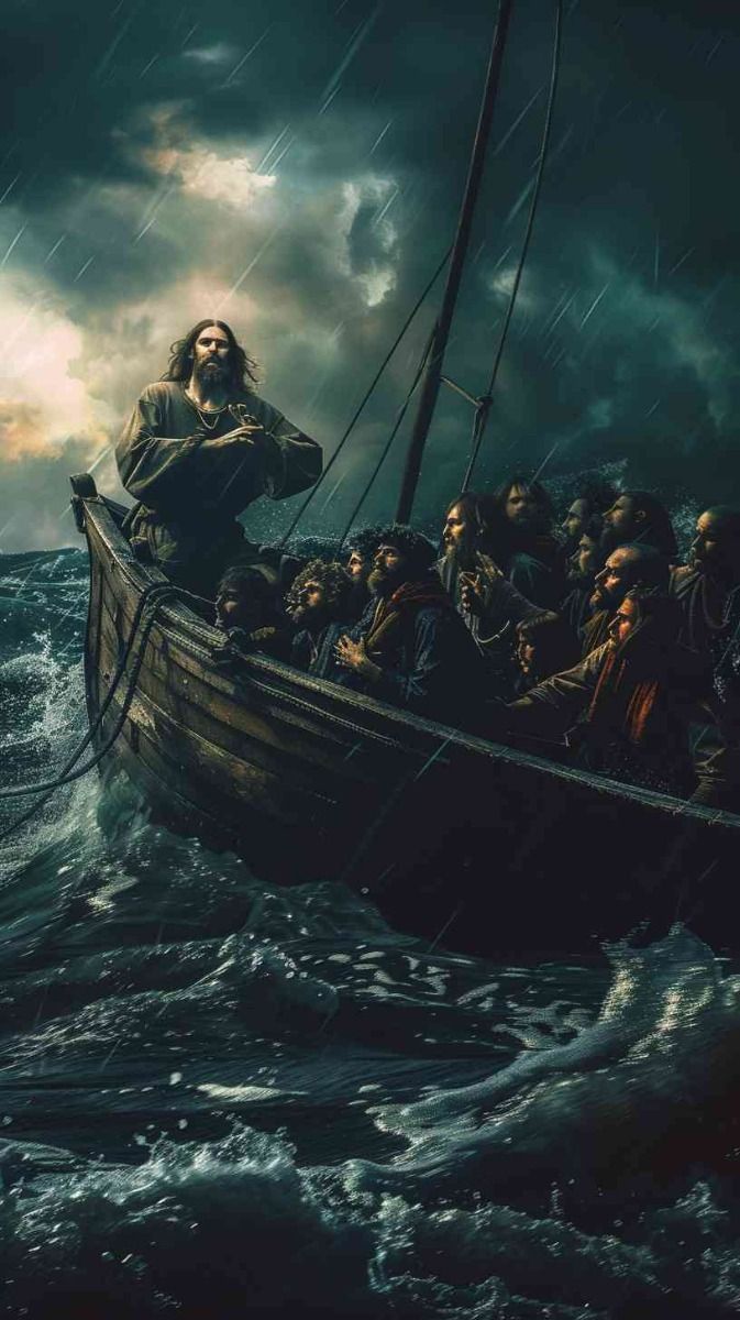 673x1200 Picture of Jesus in a Boat 4K HD Wallpaper. Jesus calms the storm wallpaper, Jesus at sea, Jesus teaching from the boat
