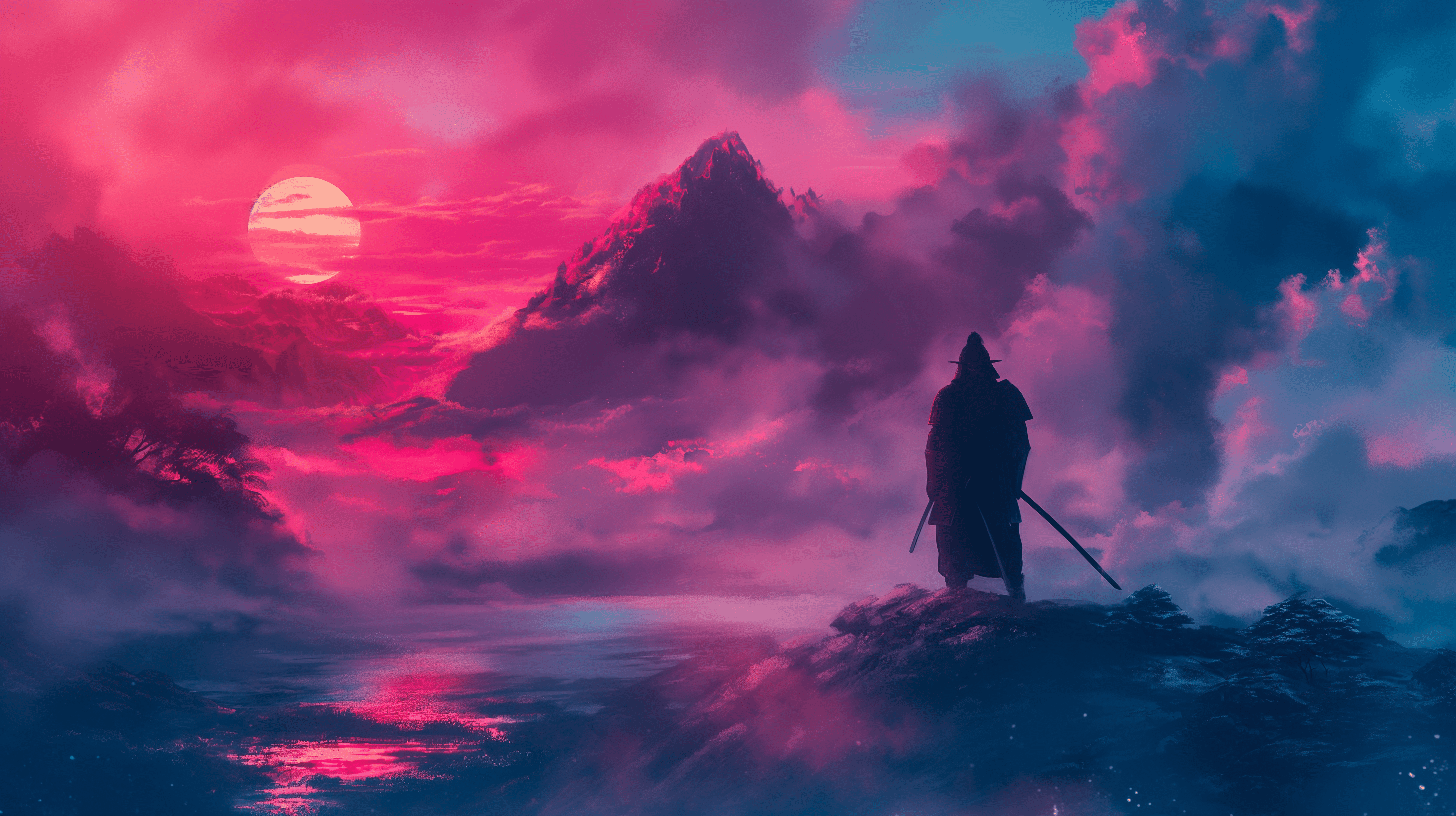 2912x1632 Samurai Dawn: AI Painted Japan In Stunning HD Wallpaperx1632