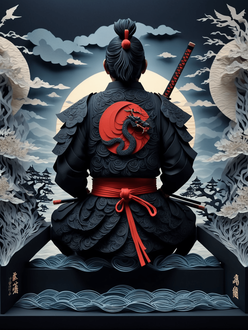 1024x1360 Premium Free ai Image. Samurai Serene amidst Japanese Waves