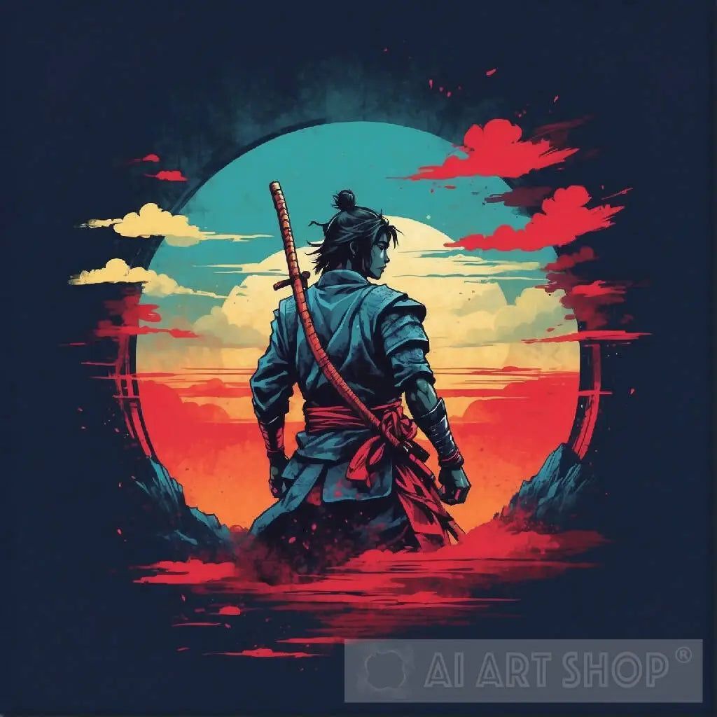 1024x1024 Samurai Sword Scabbard Traditional dress Sunset Sunrise Clouds Red