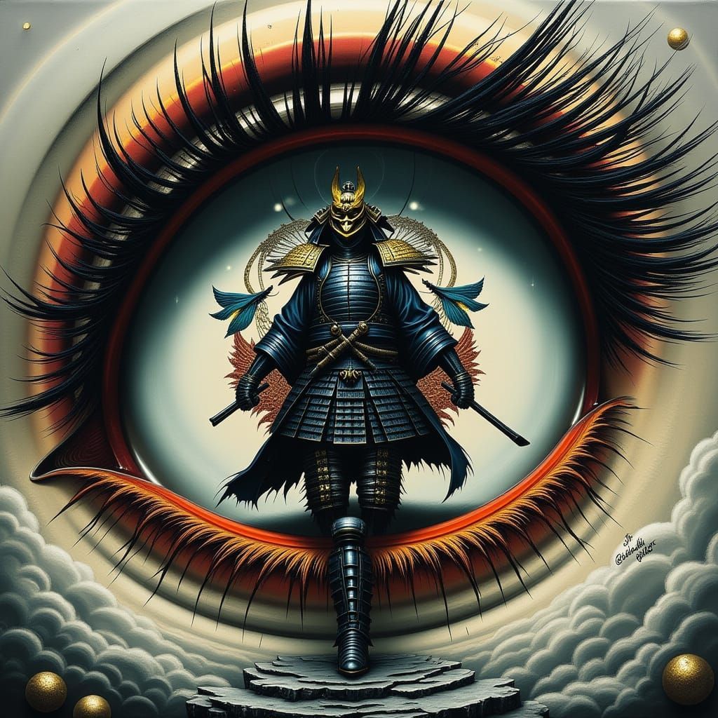 1024x1024 Samurai In A Giant Eye: Cyberpunk Ukiyo E Fusion