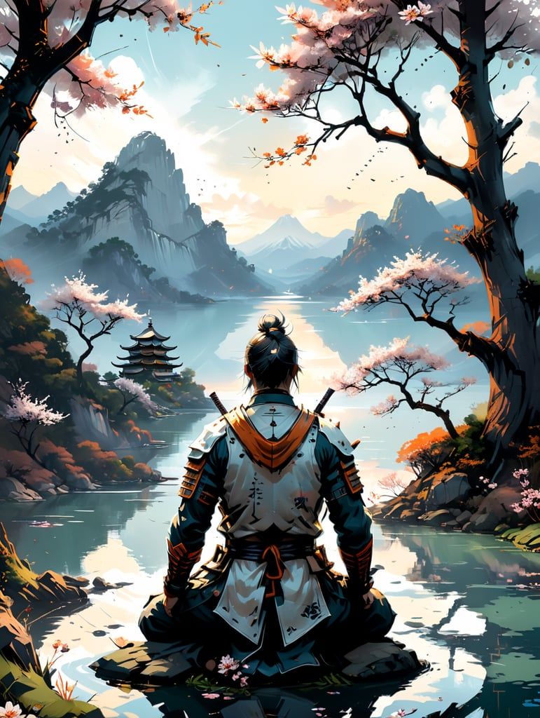 771x1024 Premium Free ai Image. White Samurai Meditating