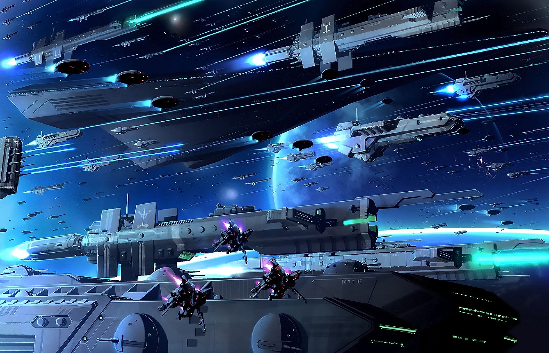 1920x1234 Epic Anime Spaceship Armada HD Wallpaper by ラパーマx1234